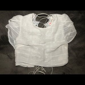 White gauze crop top tie up back size small